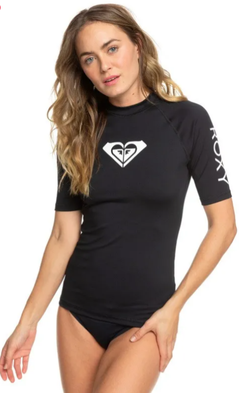 roxy bade t-shirt med korte ærmer sort rashguard til kvinder